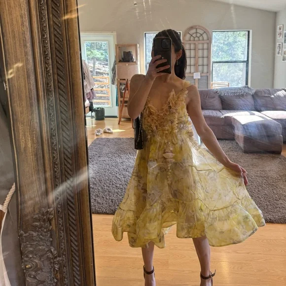 Zimmermann Harmony Asymmetrical Dress in Soft Yellow Floral - Picture 1 of 7